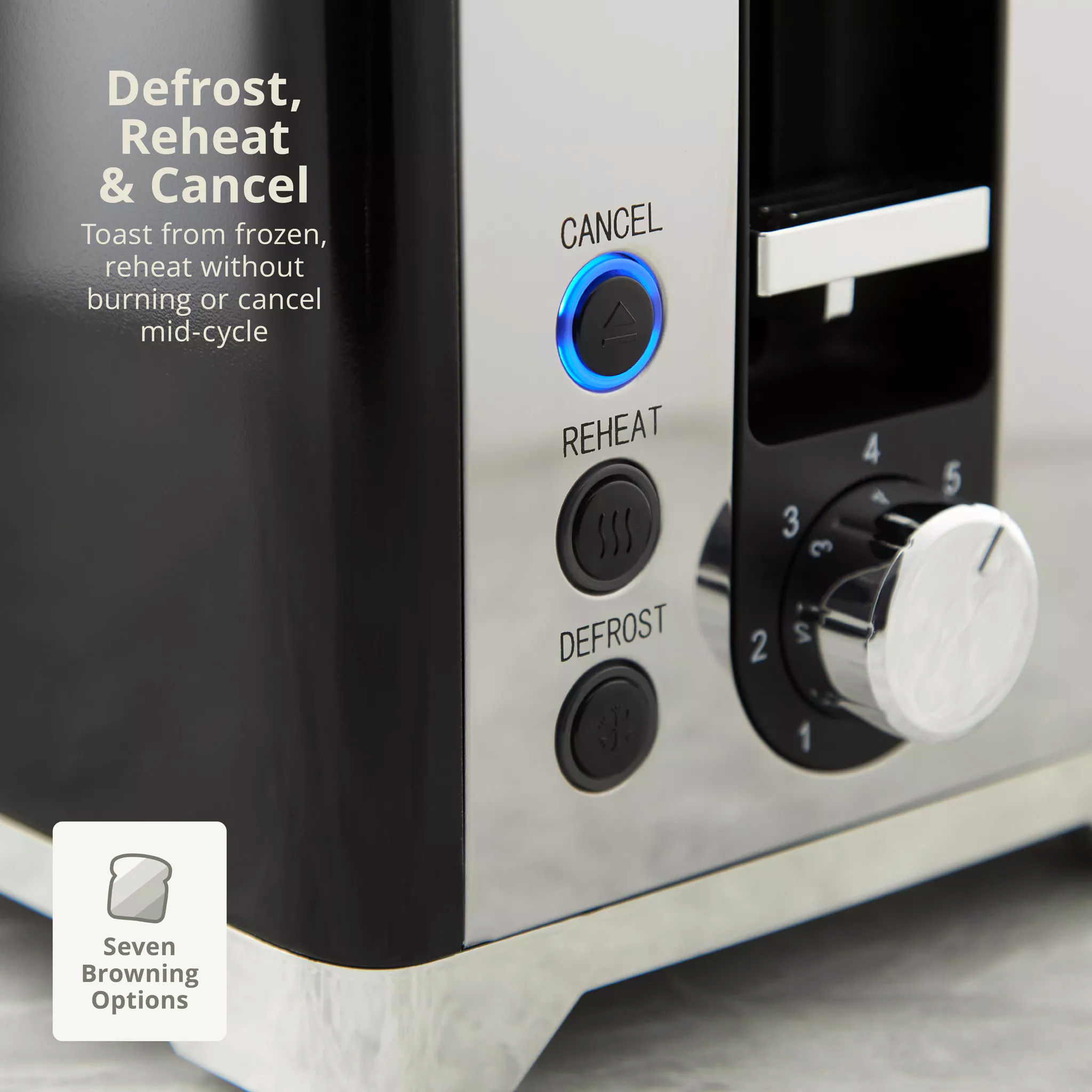 Swan ST19031BLK-TOA Solace 2 Slice Stainless Steel Toaster - Image 2 Swan ST19031BLK-TOA Solace 2 Slice Stainless Steel Toaster - Image 2