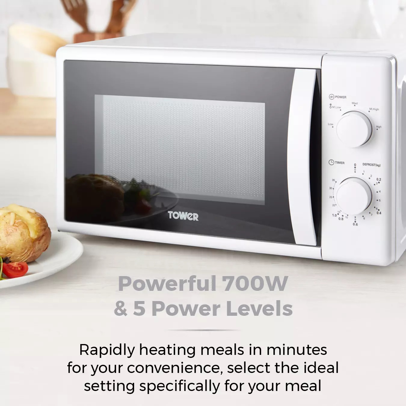 TOWER T24034WHT 20 Litre 700W Manual Microwave - Image 4 TOWER T24034WHT 20 Litre 700W Manual Microwave - Image 4