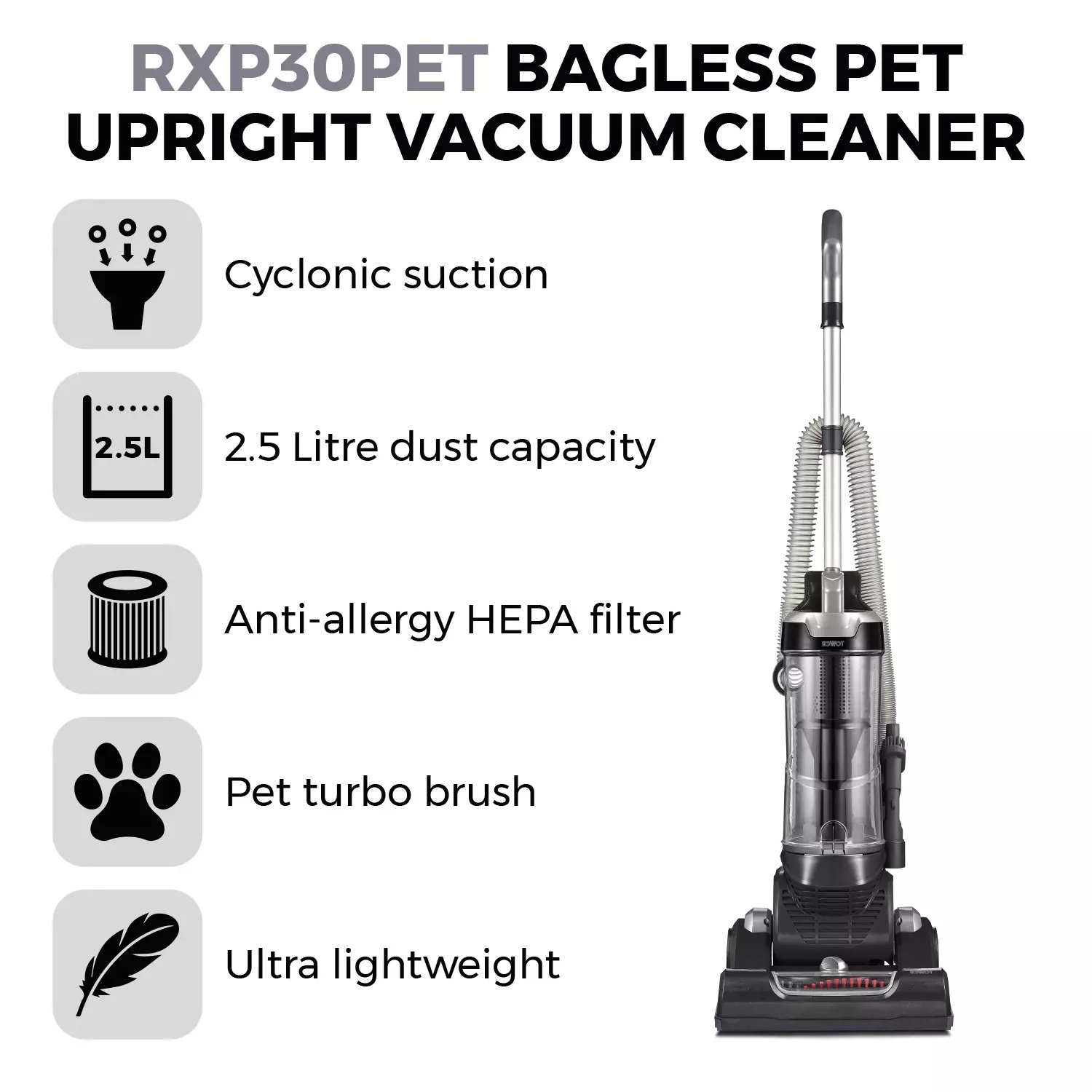 TOWER T108000PLPET Bagless Pet Upright Vacuum Cleaner - Image 2