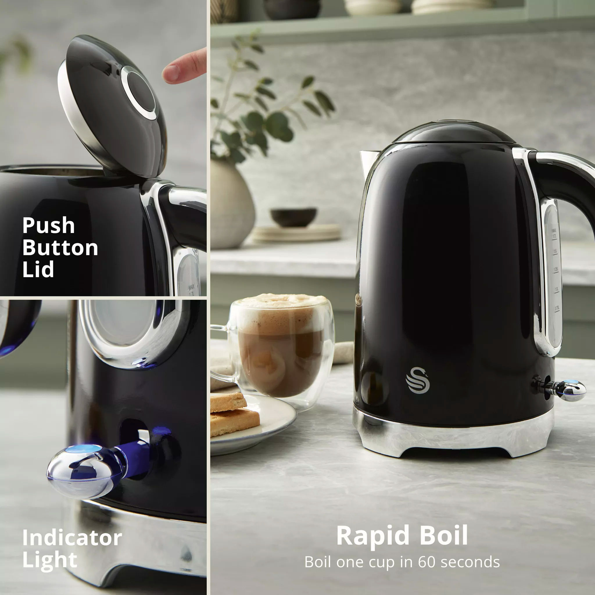 Swan SK19026BLK-KET Swan Solace 1.7L Rapid Boil Jug Kettle - Image 3