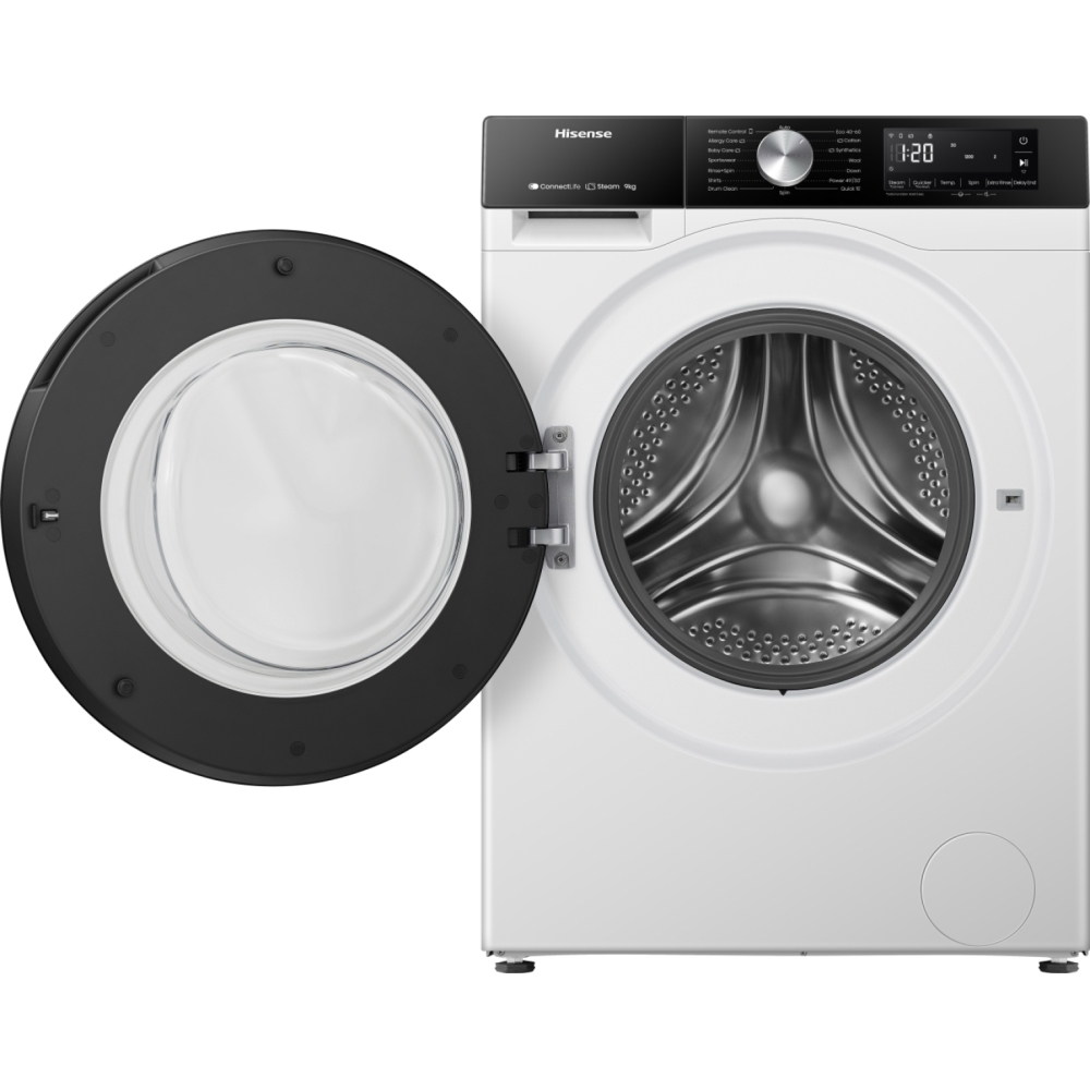 Hisense WF3S9043BW3 Washing Machine, 9kg, 1400 Spin, White, A Rated - Image 2 Hisense WF3S9043BW3 Washing Machine, 9kg, 1400 Spin, White, A Rated - Image 2