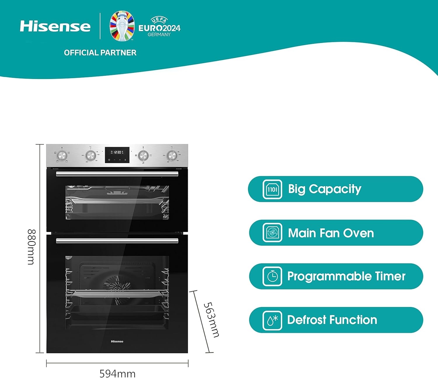 Hisense BID99222CXUK Built-In Electric Double Oven - Stainless Steel - Image 4