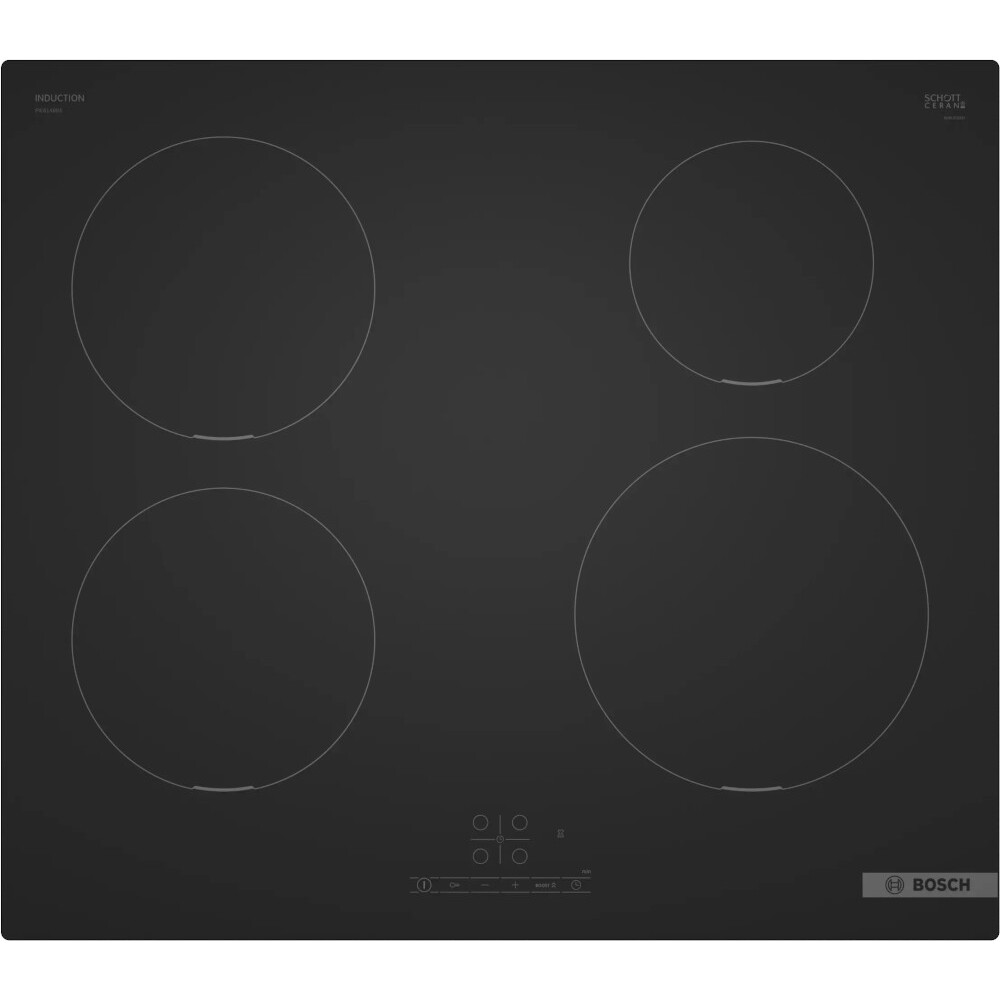 Bosch PIE61ABB5E Series 4 59cm Induction Hob, Black - Image 1 Bosch PIE61ABB5E Series 4 59cm Induction Hob, Black - Image 1