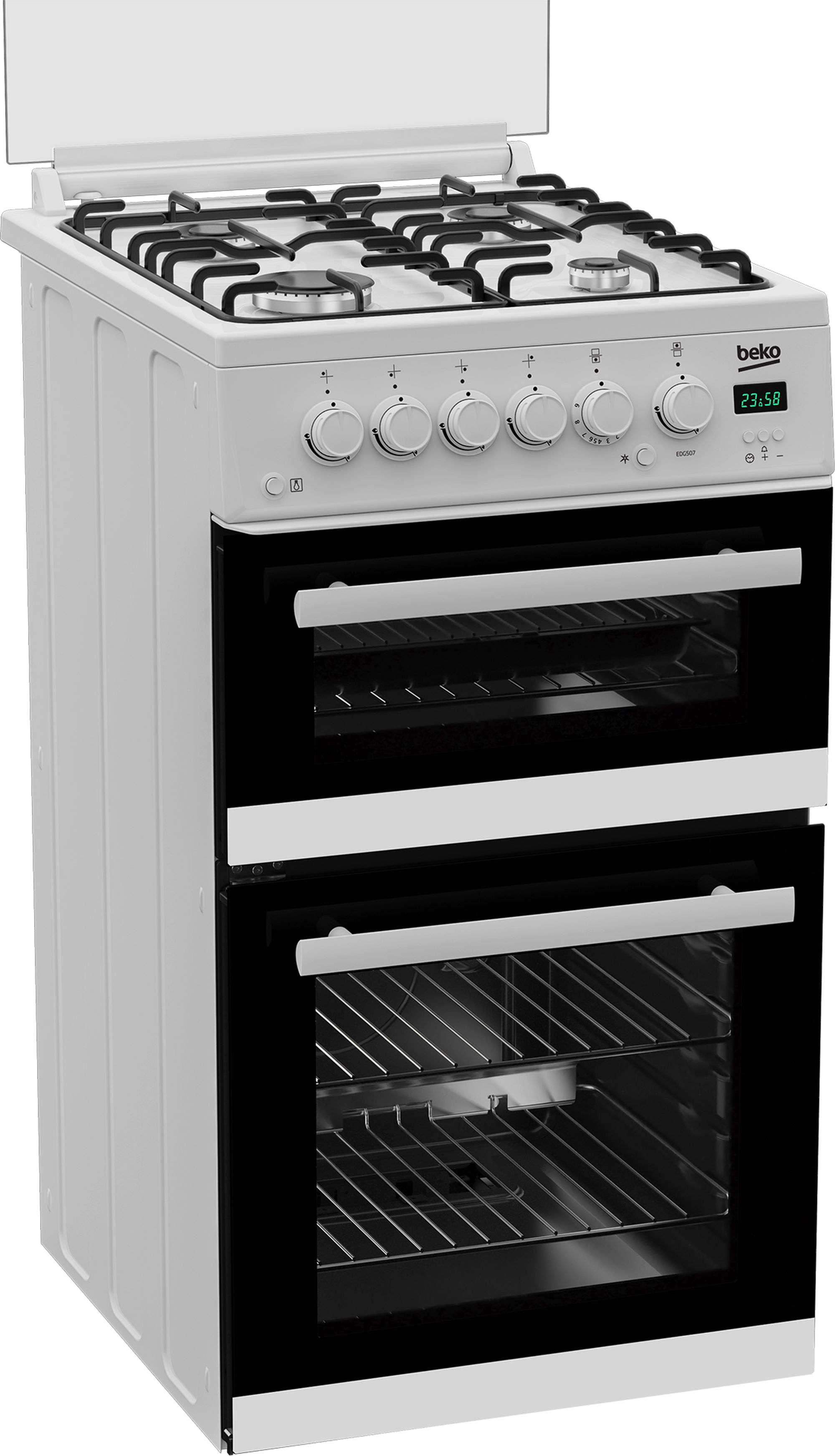 Beko EDG507W 50cm Twin Cavity Gas Cooker with Gas Hob & Glass Lid - White