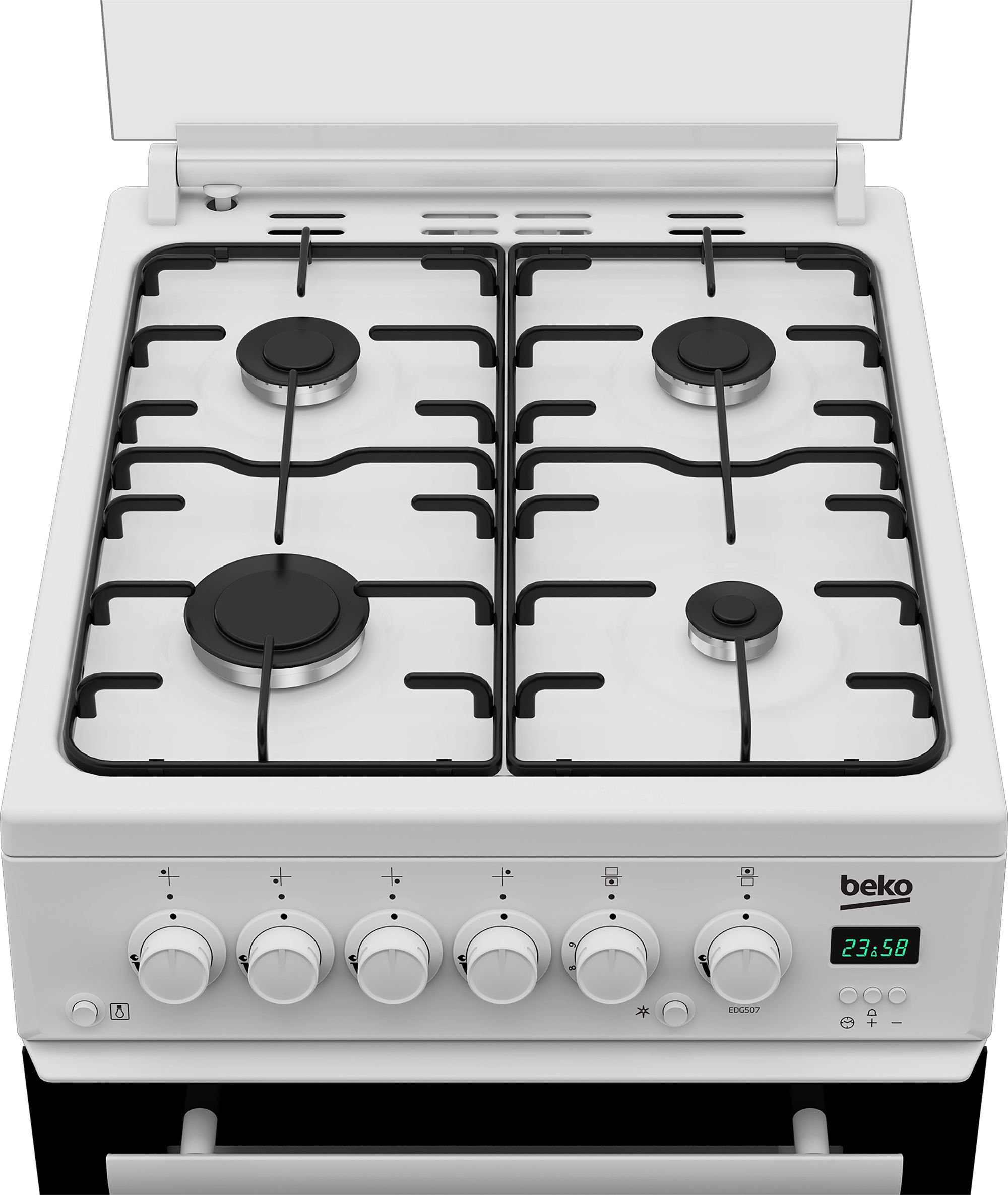 Beko EDG507W 50cm Twin Cavity Gas Cooker with Gas Hob & Glass Lid - White - Image 2