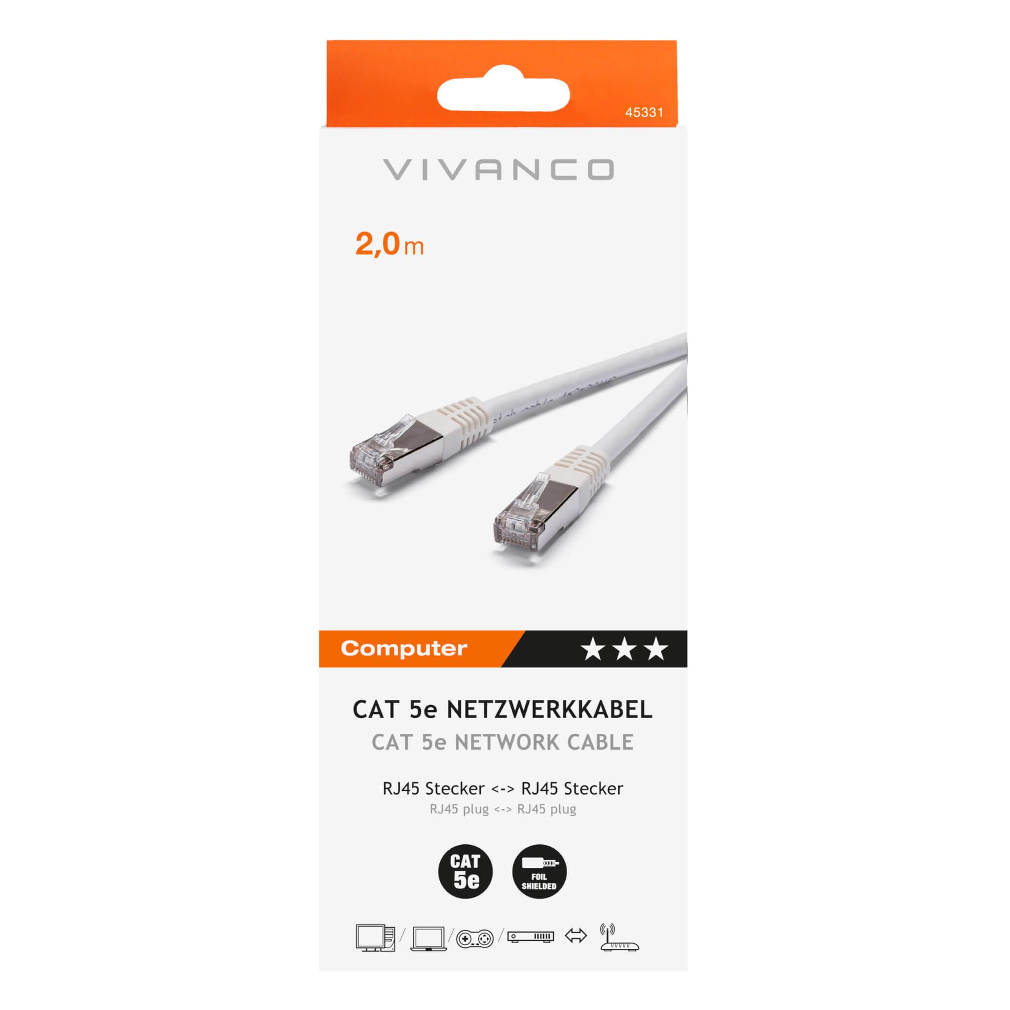 Vivanco 45331 CAT 5e 2m Network Cable in white Vivanco 45331 CAT 5e 2m Network Cable in white