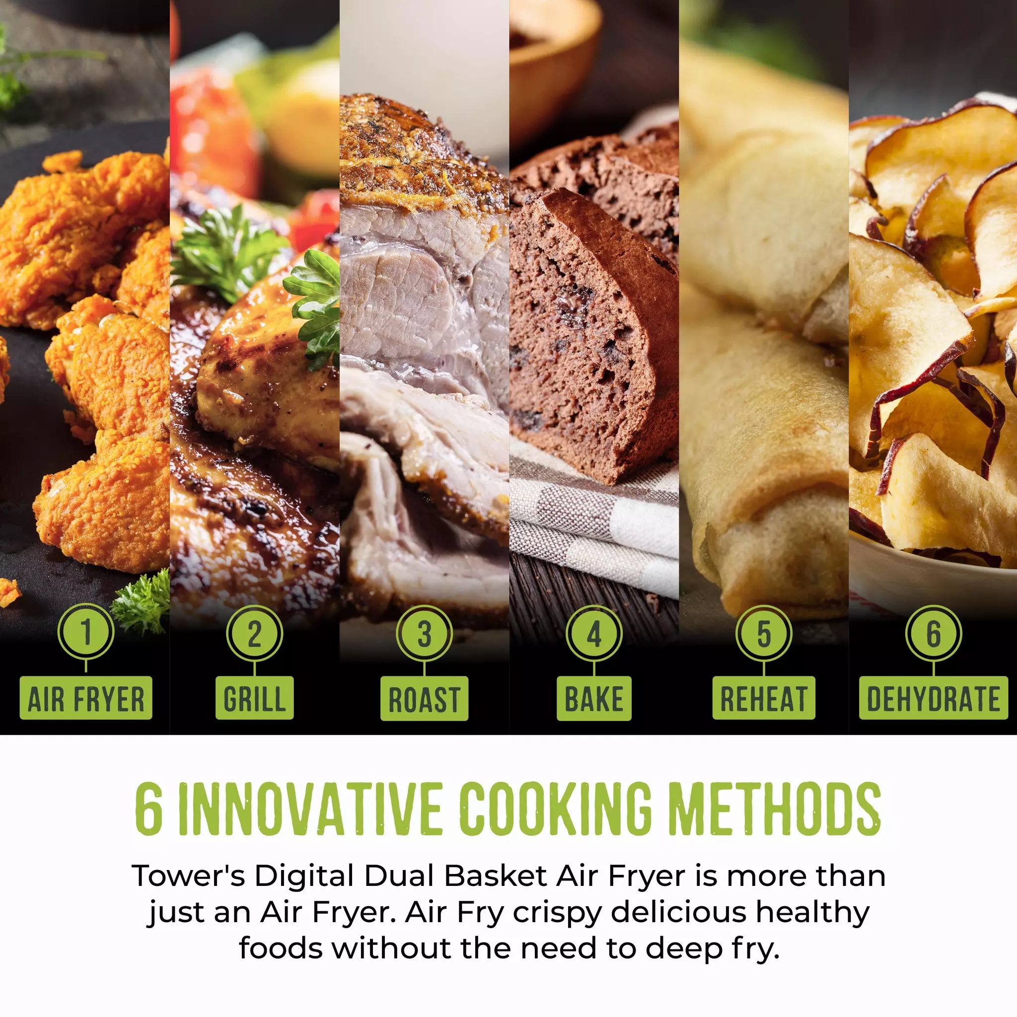 TOWER T17137CGRY Vortx 8.5 Litre Dual Basket Air Fryer - Grey - Image 3 TOWER T17137CGRY Vortx 8.5 Litre Dual Basket Air Fryer - Grey - Image 3