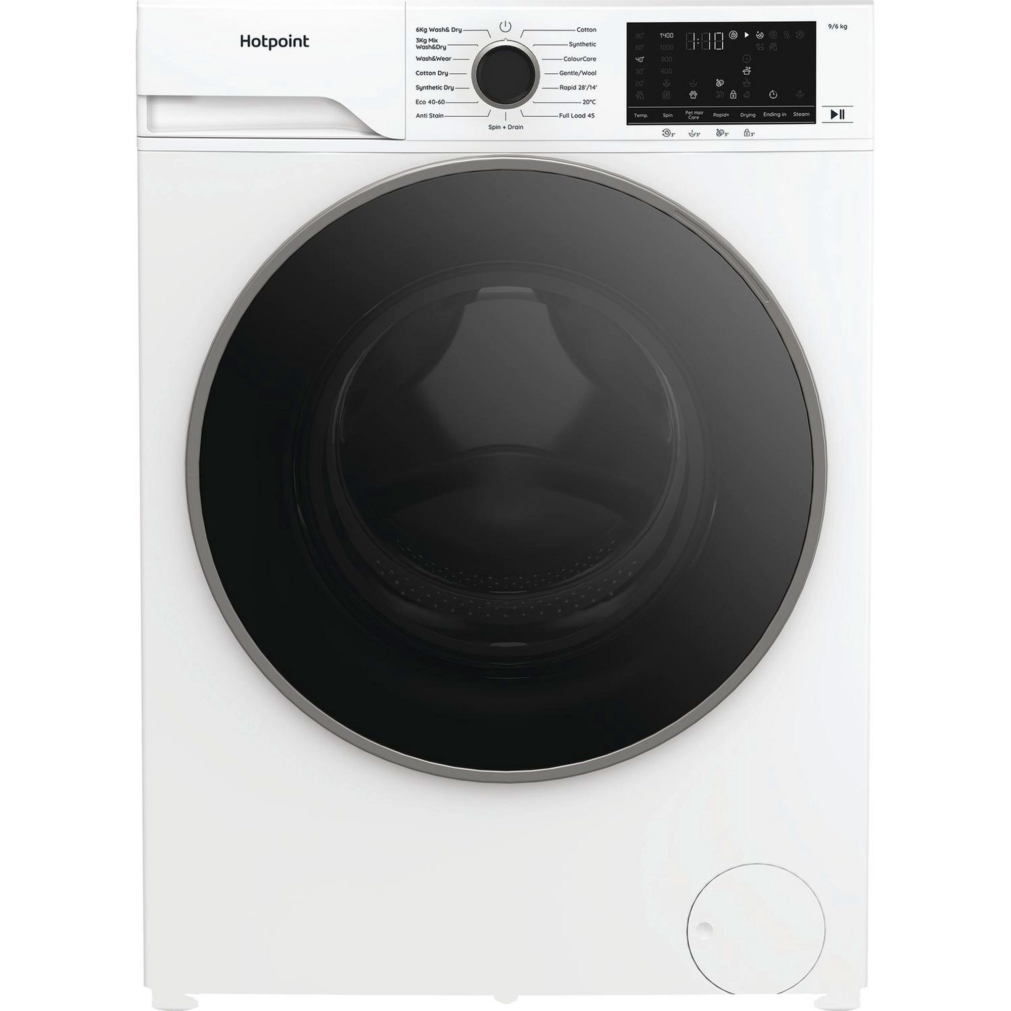 Hotpoint HBD9681ANTSTAIN 9kg/6kg 1400 Spin Washer Dryer - White - Image 1 Hotpoint HBD9681ANTSTAIN 9kg/6kg 1400 Spin Washer Dryer - White - Image 1
