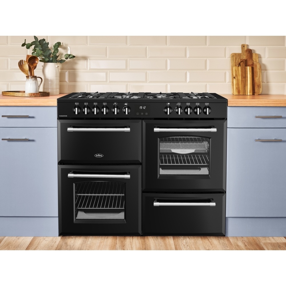 Belling Farmhouse 100DF 100cm Dual Fuel Range Cooker, Black, A Rated - Image 4