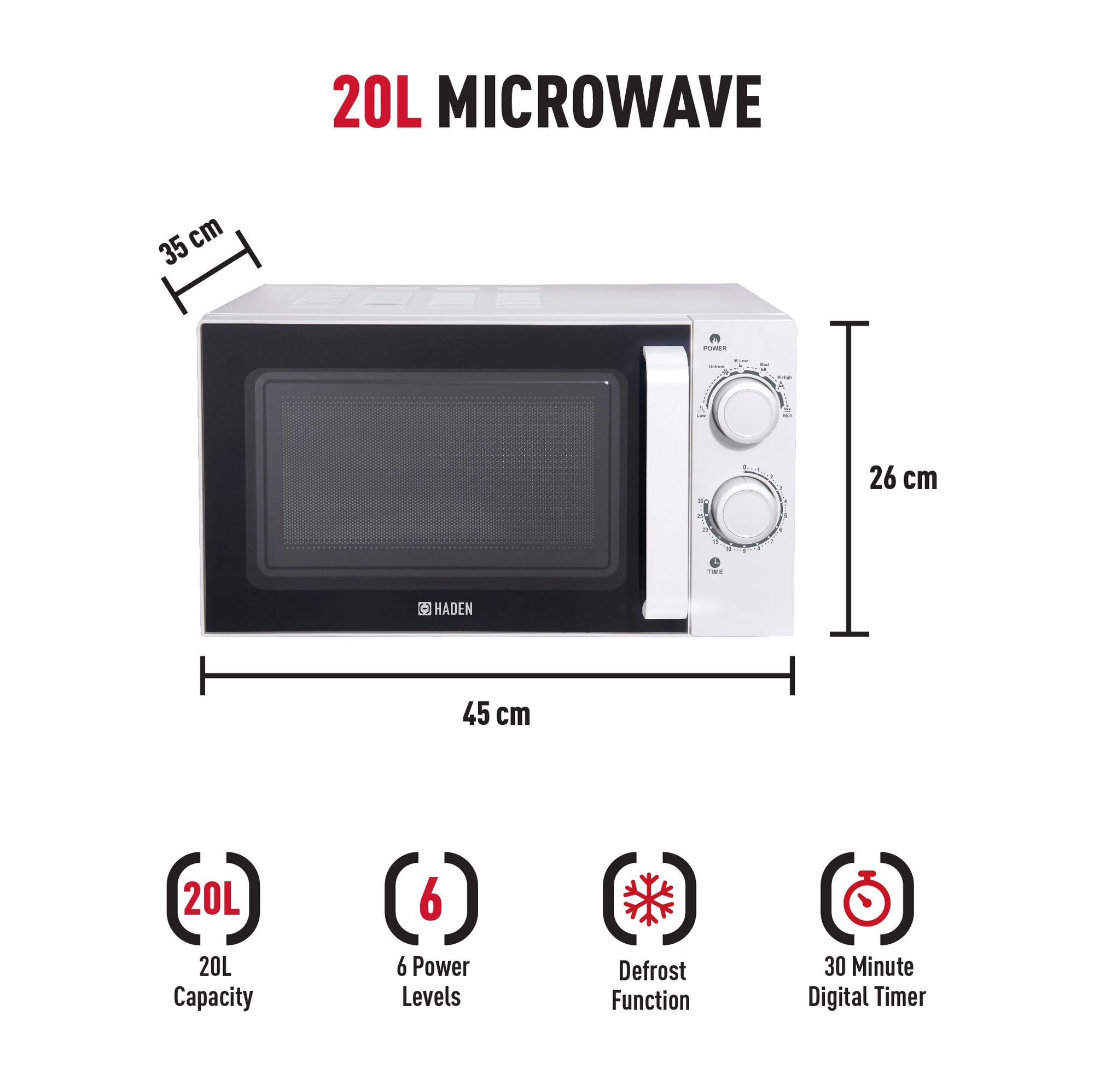 Haden 195678 20 Litre Single Microwave - White - Image 2