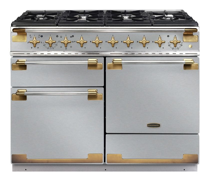 Rangemaster ELS110DFFSS-AB 110cm Dual Fuel Range Cooker Elise Stainless Steel/Antique Brass