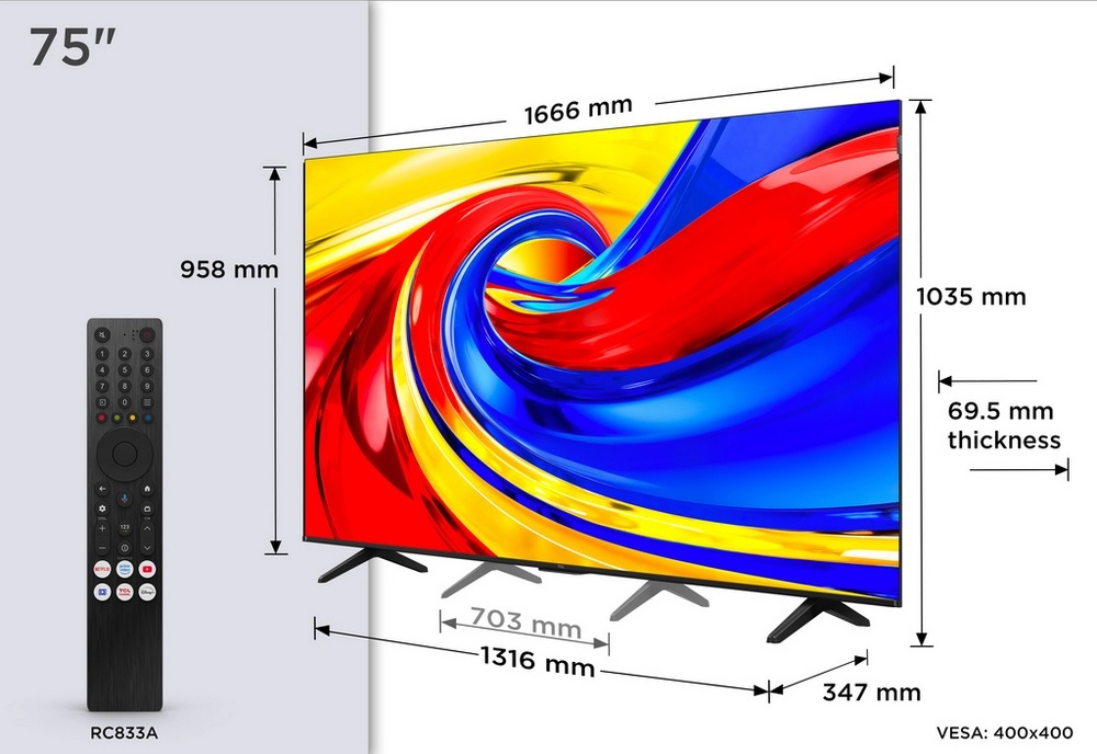 TCL 75P7L-UK 75" 4K HDR QLED Direct LED Google TV - Image 2