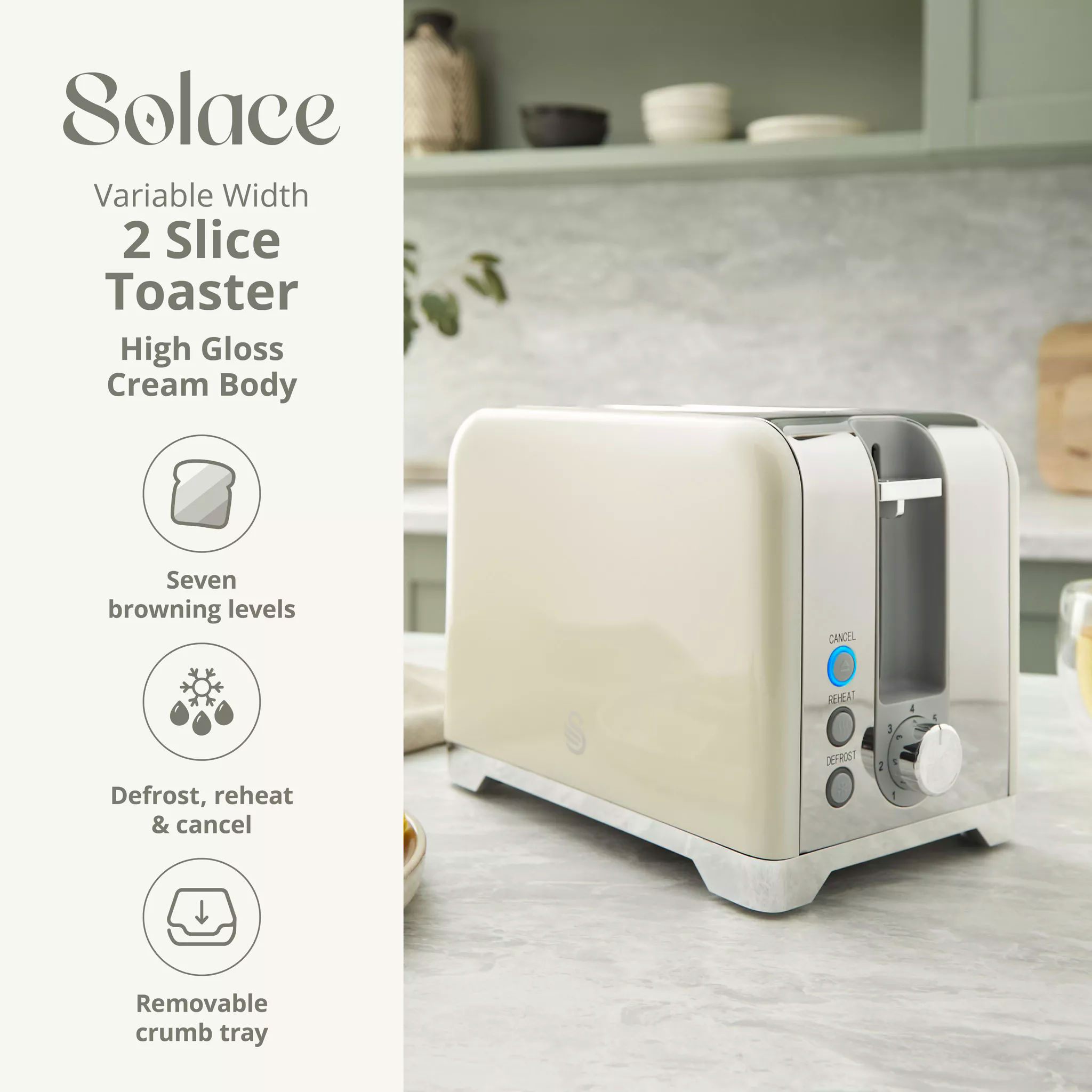 Swan ST19031CRM Solace 2 Slice Toaster - Image 2