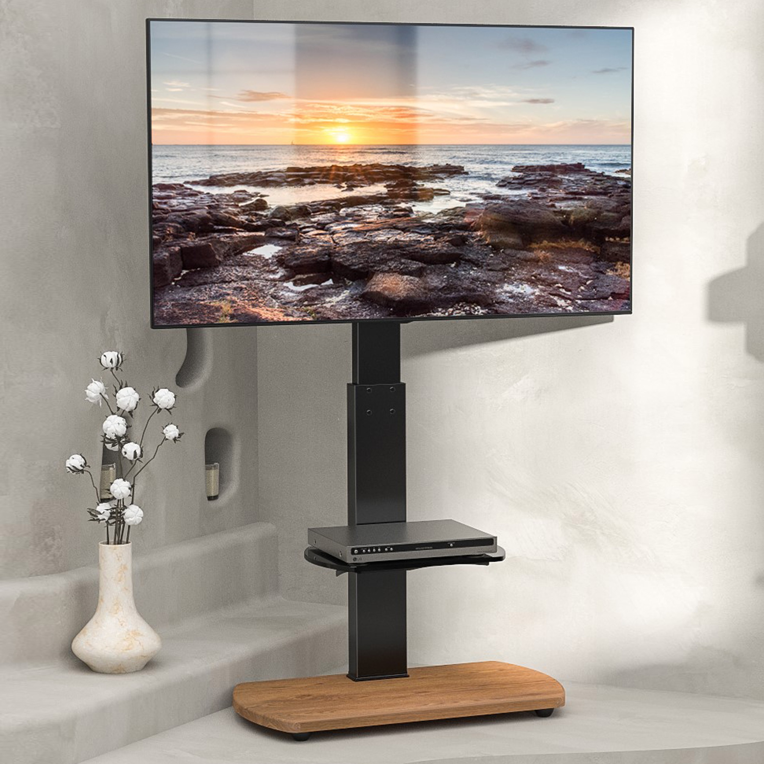 TTAP FS1-OAK Floor Pedestal TV stand in Oak - Image 2 TTAP FS1-OAK Floor Pedestal TV stand in Oak - Image 2
