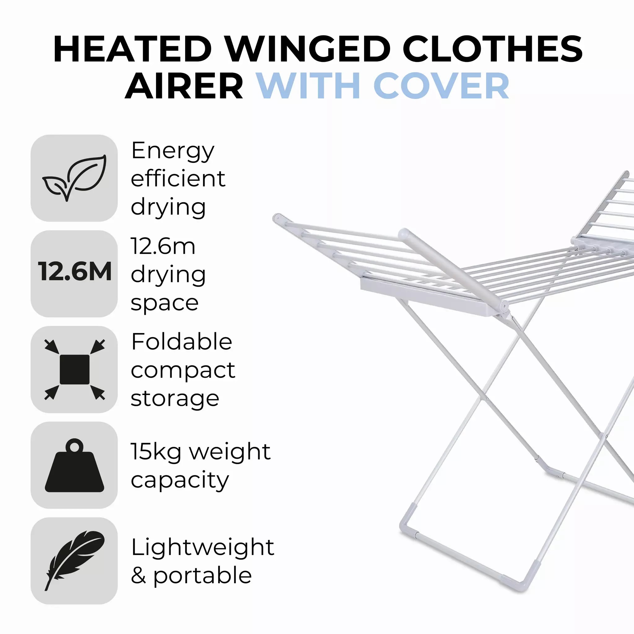 TOWER T25003 Heated Winged Clothes Airer with Cover - Image 2