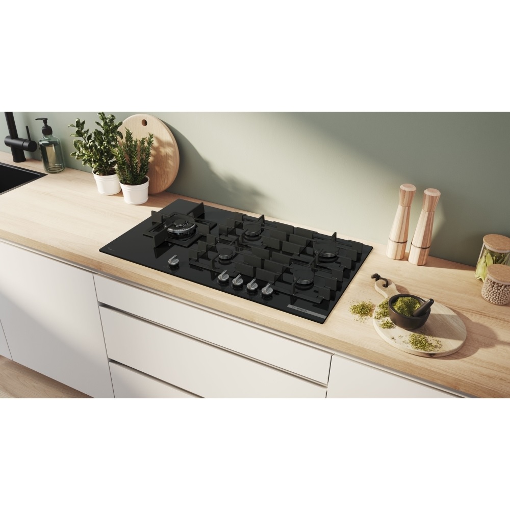 Bosch PPM9A6140 Series 6 92cm 5 Burner Gas Hob, Black - Image 3 Bosch PPM9A6140 Series 6 92cm 5 Burner Gas Hob, Black - Image 3
