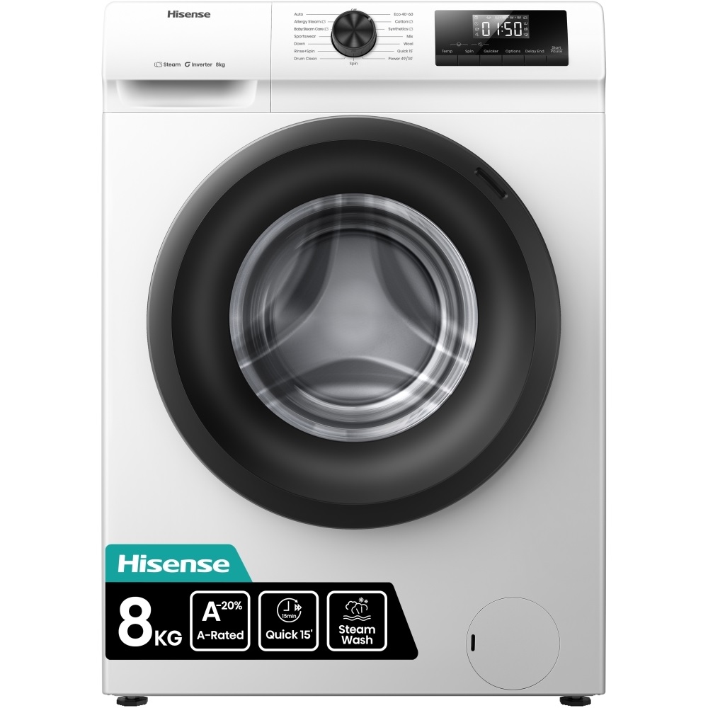 Hisense WF1Q8041BW Washing Machine, 8kg, 1400 Spin – White - Image 1