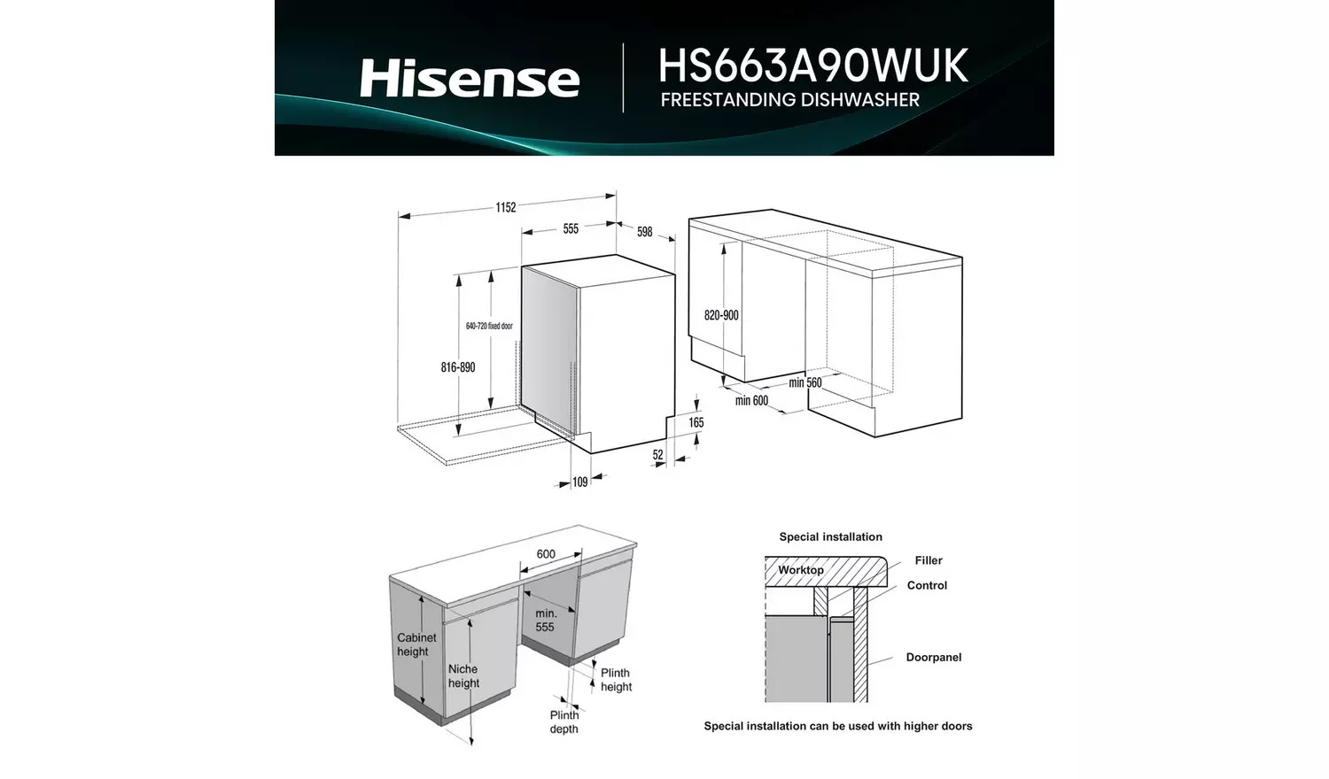 Hisense HS663A90WUK Full Size Dishwasher - White - Image 5 Hisense HS663A90WUK Full Size Dishwasher - White - Image 5