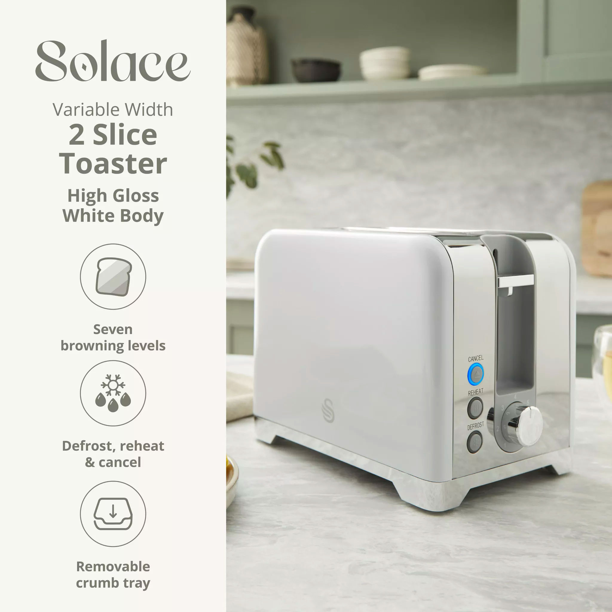 Swan ST19031WHT-TOA Solace 2 Slice Stainless Steel Toaster - Image 3
