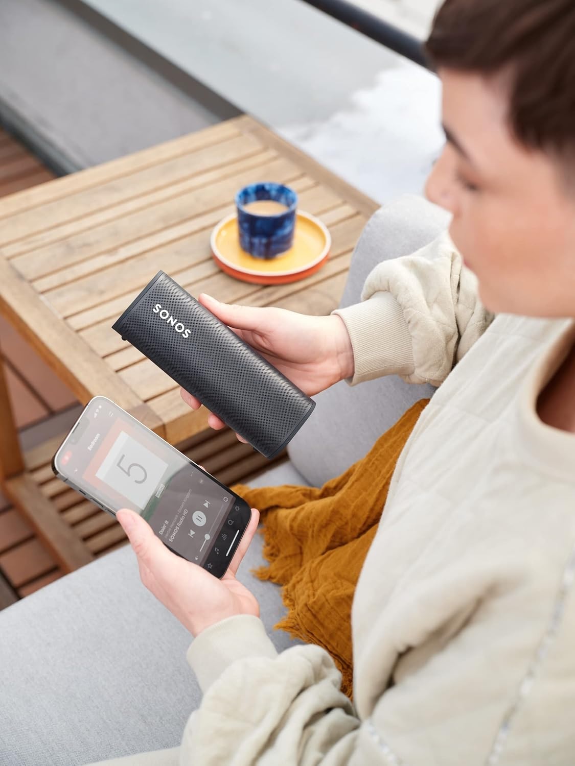 Sonos Roam Portable Wireless Multiroom Smart Speaker with Google Assistant and Amazon Alexa in Black - Image 3