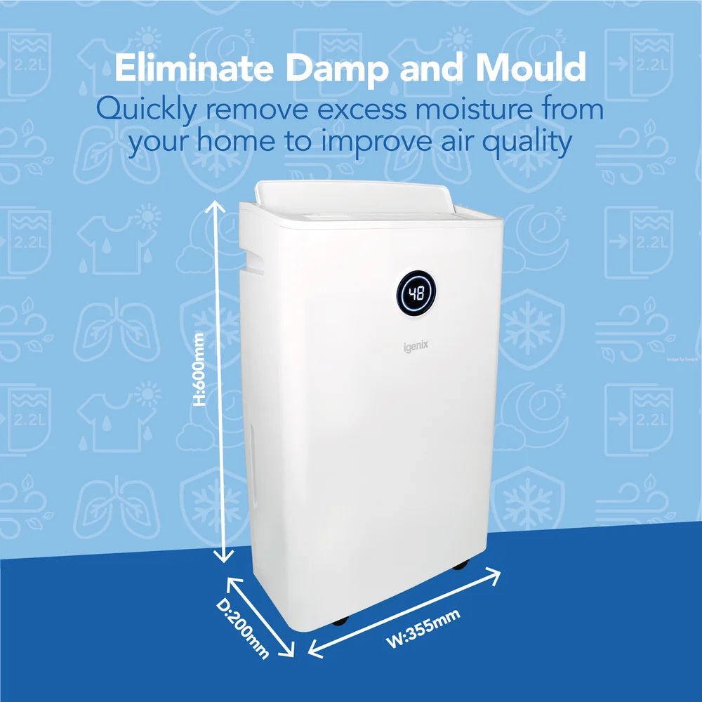 Igenix IGDH020W 20L Dehumidifier – White - Image 2 Igenix IGDH020W 20L Dehumidifier – White - Image 2