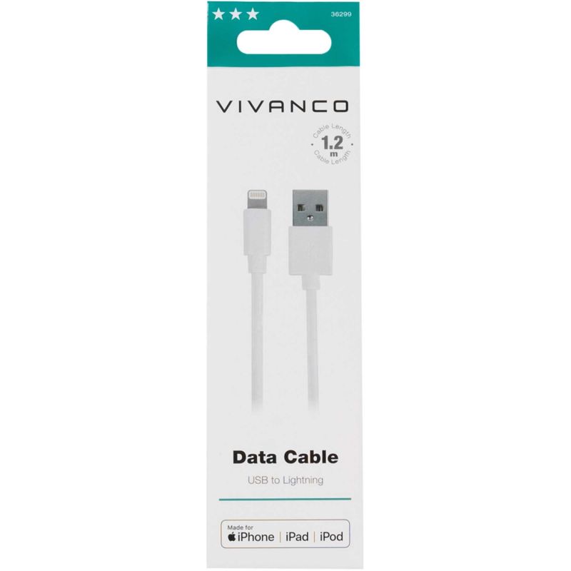 Vivanco Uk Ltd 36299 1.2m Lightning USB Data Cable for Apple Devices - Image 1