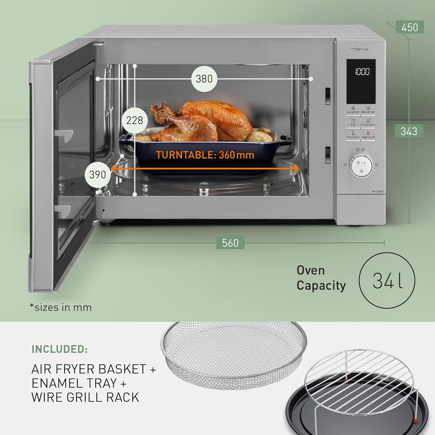 Panasonic NN-CD88QSBPQ Combination Microwave with Air Fryer, 34L, Stainless Steel - Image 2 Panasonic NN-CD88QSBPQ Combination Microwave with Air Fryer, 34L, Stainless Steel - Image 2