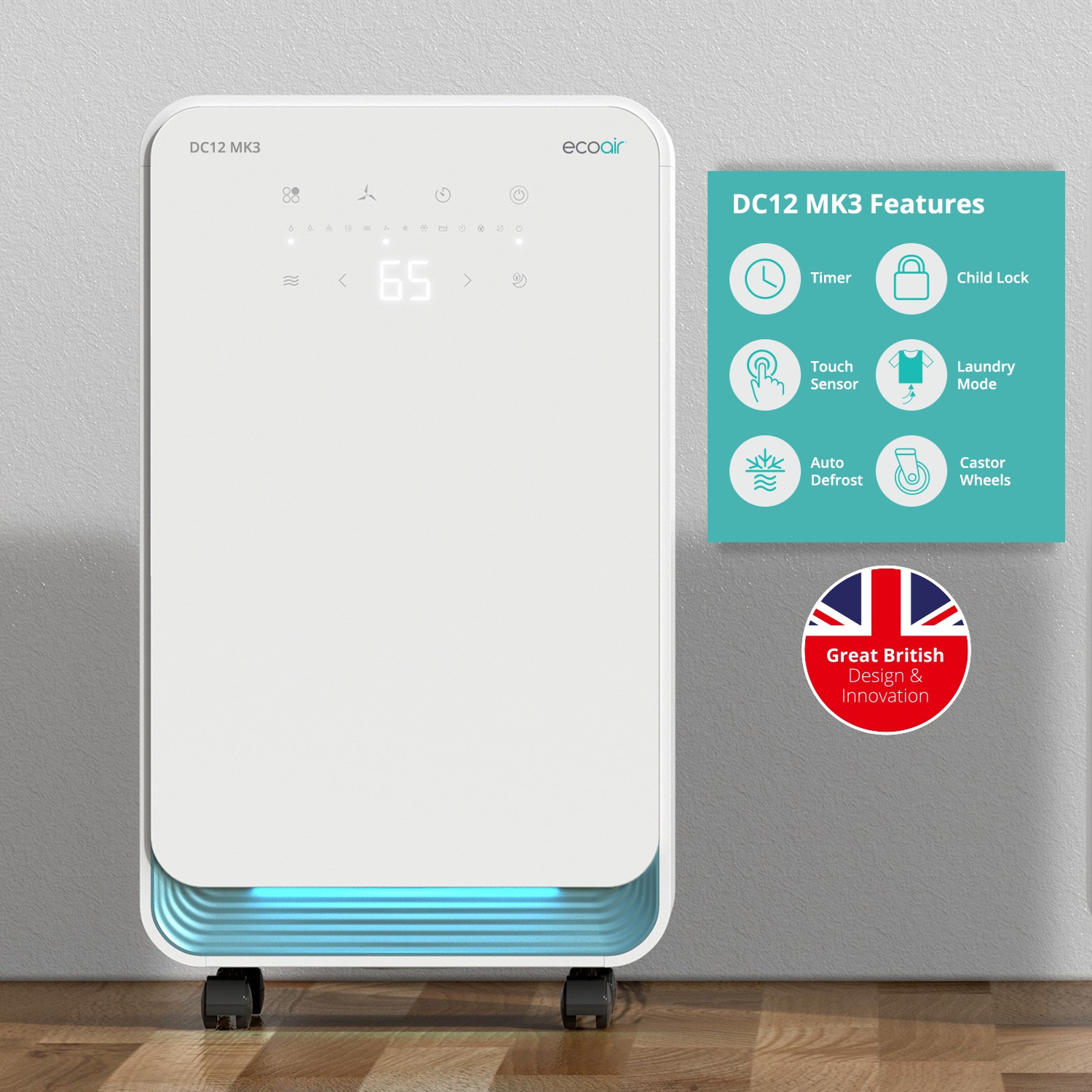 EcoAir DC12MK3 Compressor Dehumidifier – 12 Litres per Day – White - Image 3