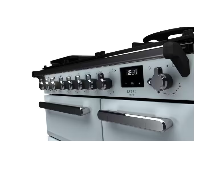 Rangemaster ESDL90DFPMSB-CM1 90cm Dual Fuel Range Cooker, Misty Blue / Chrome - Image 2 Rangemaster ESDL90DFPMSB-CM1 90cm Dual Fuel Range Cooker, Misty Blue / Chrome - Image 2