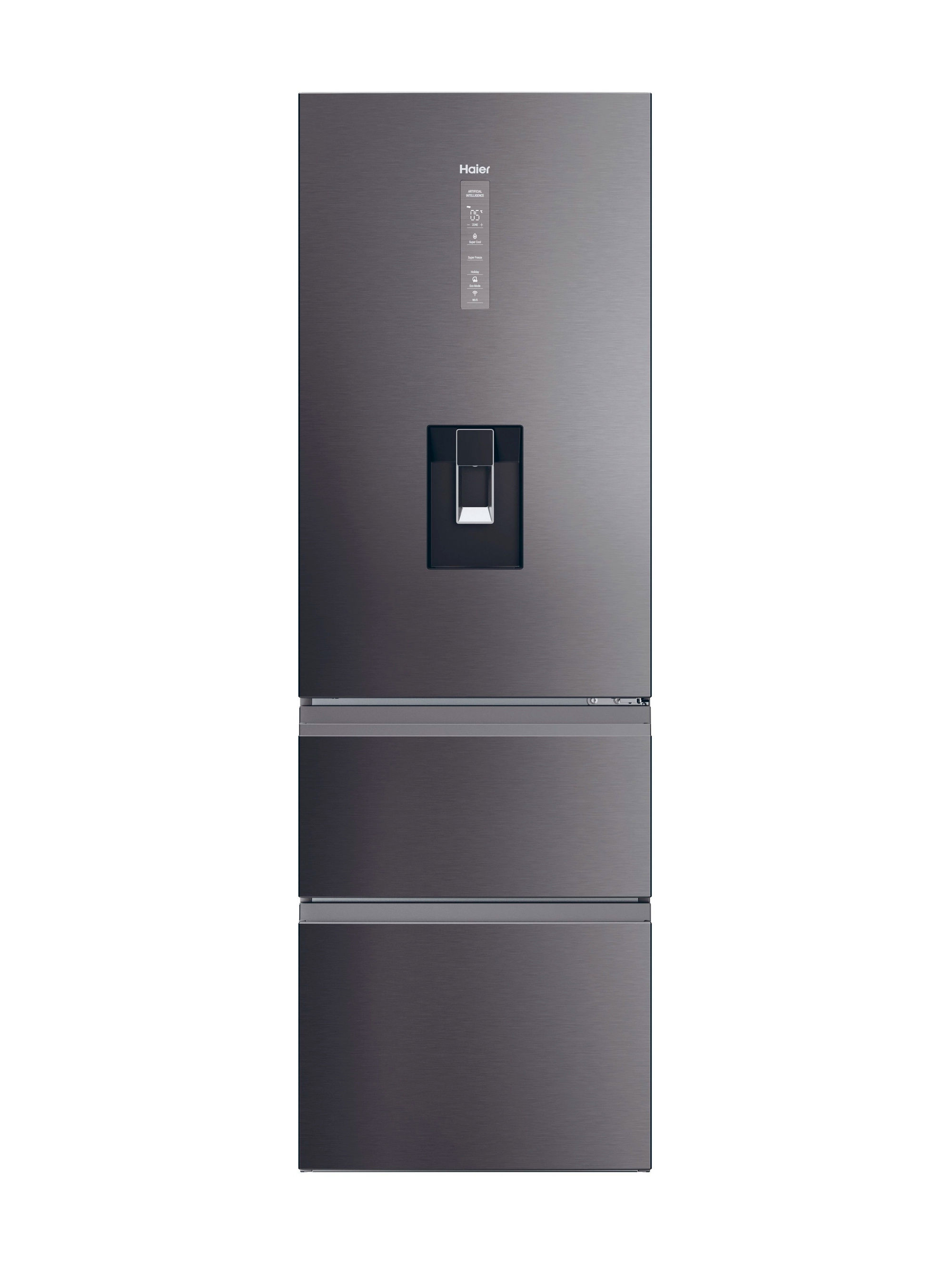 Haier HTW5618EWMP 59.5cm 60/40 Frost Free Fridge Freezer - Dark Inox Haier HTW5618EWMP 59.5cm 60/40 Frost Free Fridge Freezer - Dark Inox