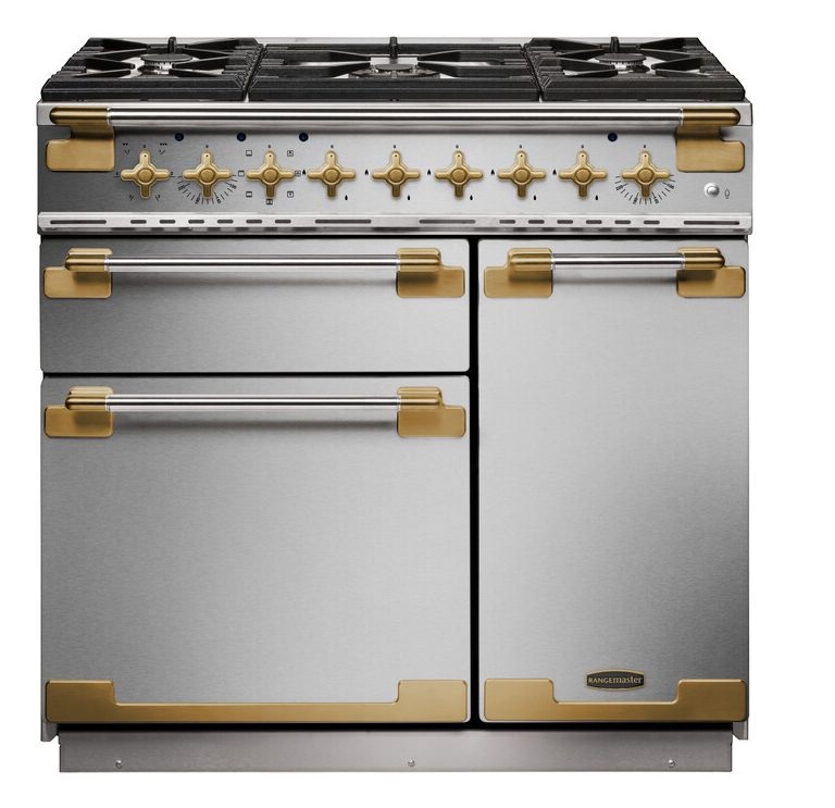 Rangemaster ELS90DFFSS-AB 90cm Dual Fuel Range Cooker Elise Stainless Steel/Antique Brass