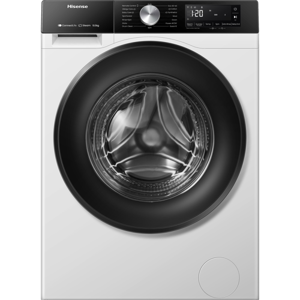 Hisense WF3S1043BW3 Washing Machine, 10.5kg, 1400 Spin – White Hisense WF3S1043BW3 Washing Machine, 10.5kg, 1400 Spin – White