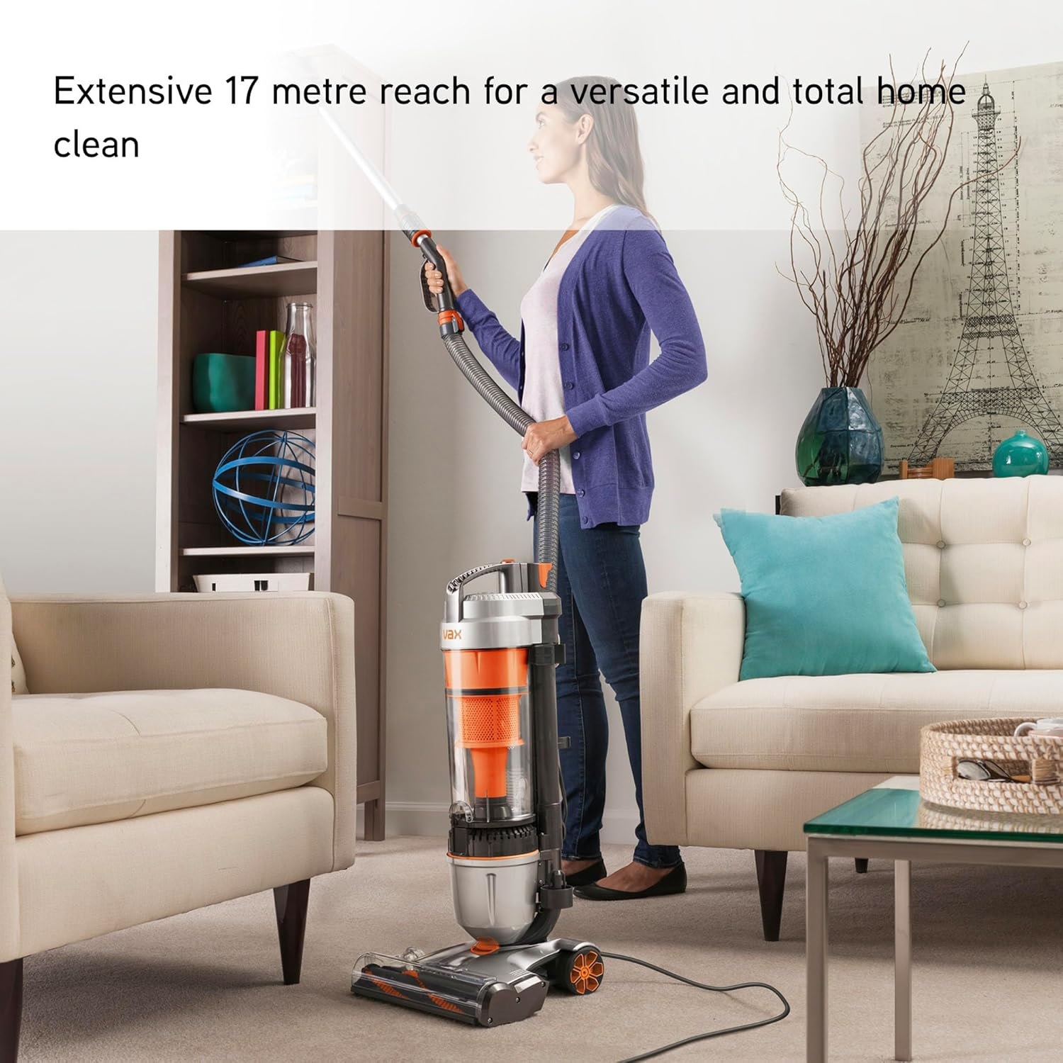 VAX U85-AS-BE Air Stretch Upright Corded Bagless Vacuum - Orange/Grey - Image 2