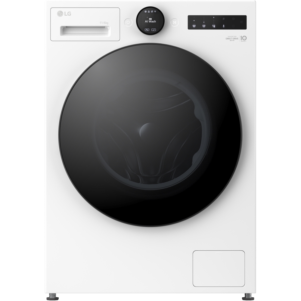 LG W4X7016TWB Series 7 AI Direct Drive™ Washer Dryer, 11kg/6kg, 1400 Spin, White, D Rated