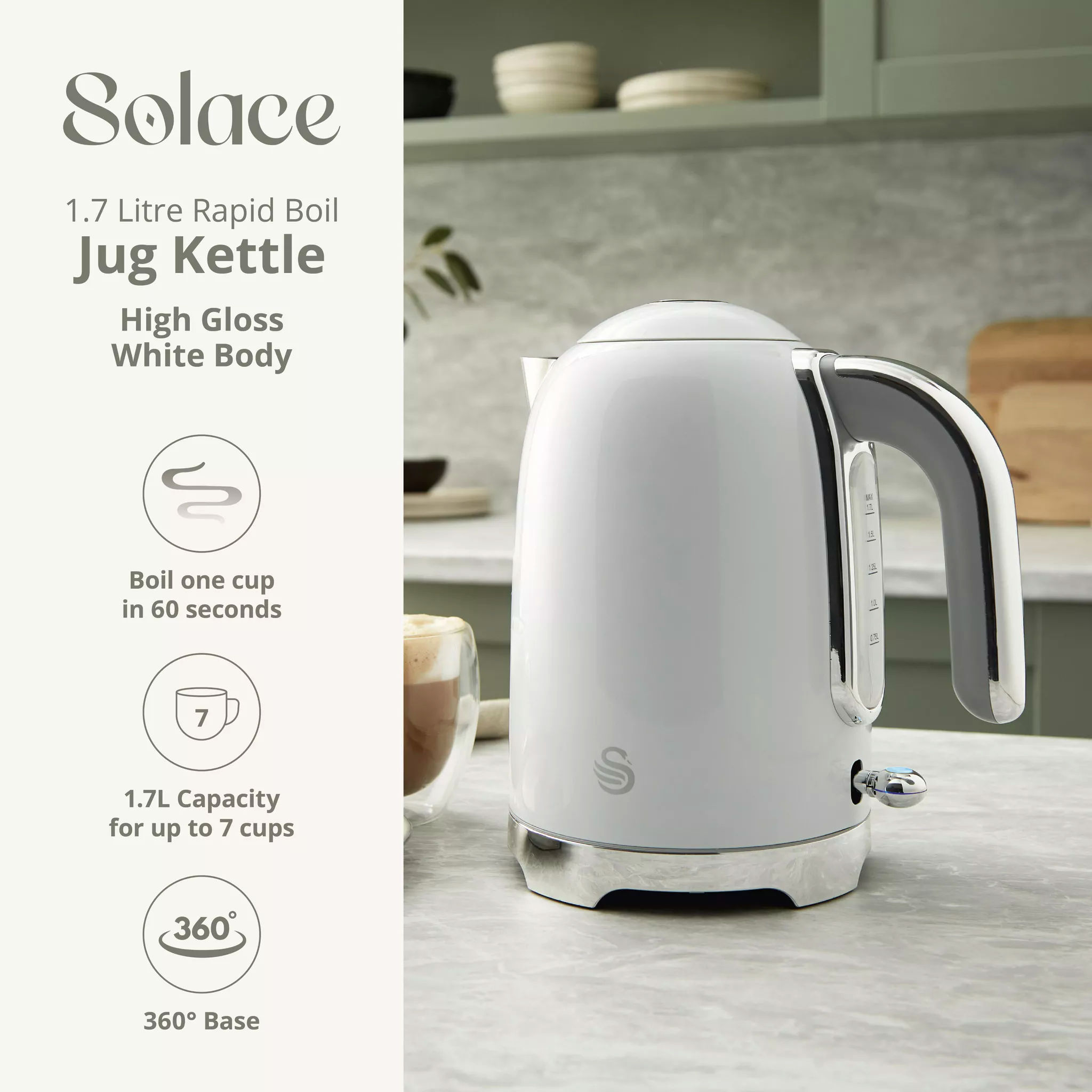 Swan SK19026WHT-KETT Solace 1.7L Rapid Boil Jug Kettle - Image 2 Swan SK19026WHT-KETT Solace 1.7L Rapid Boil Jug Kettle - Image 2