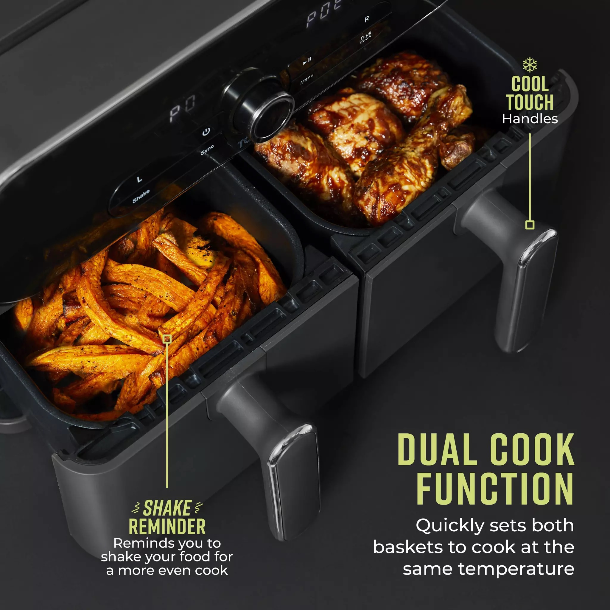 TOWER T17138 Vortx Elite 10.4L Duo Basket Digital Air Fryer - Grey - Image 4