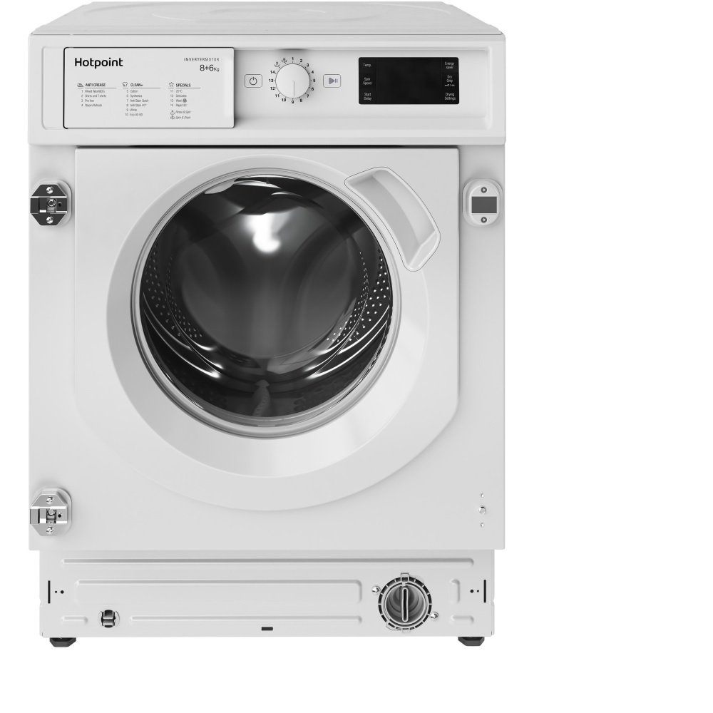 Hotpoint BIWDHG861485 Integrated Washer Dryer, 8kg/6kg, 1400 Spin – White - Image 1