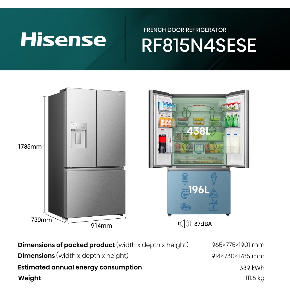 Hisense RF815N4SESE Plumbed American Fridge Freezer - Stainless Steel - Image 6